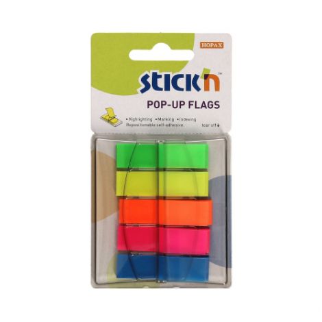 Zakładki indeksujące na podajniku Stick'n 45x12mm, 200szt neon